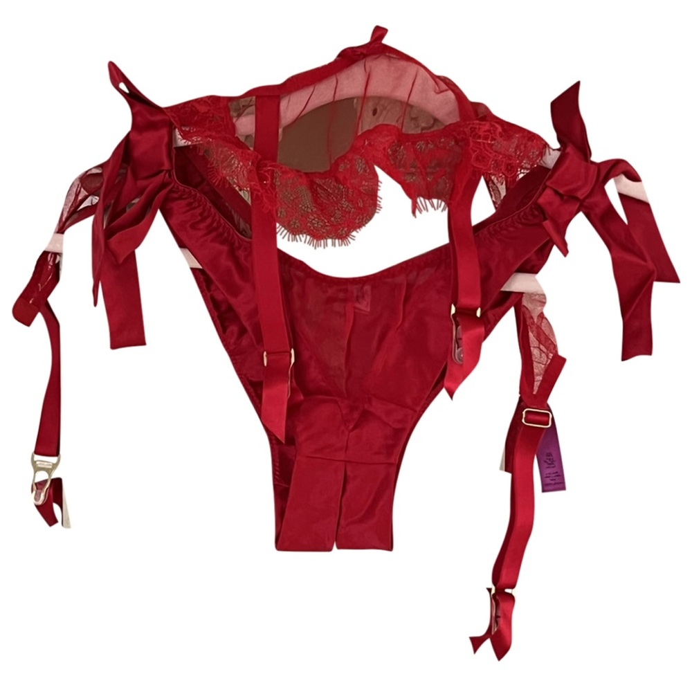 NWOT AGENT PROVOCATEUR red lingerie set - red silk/lace undies & garter belt
